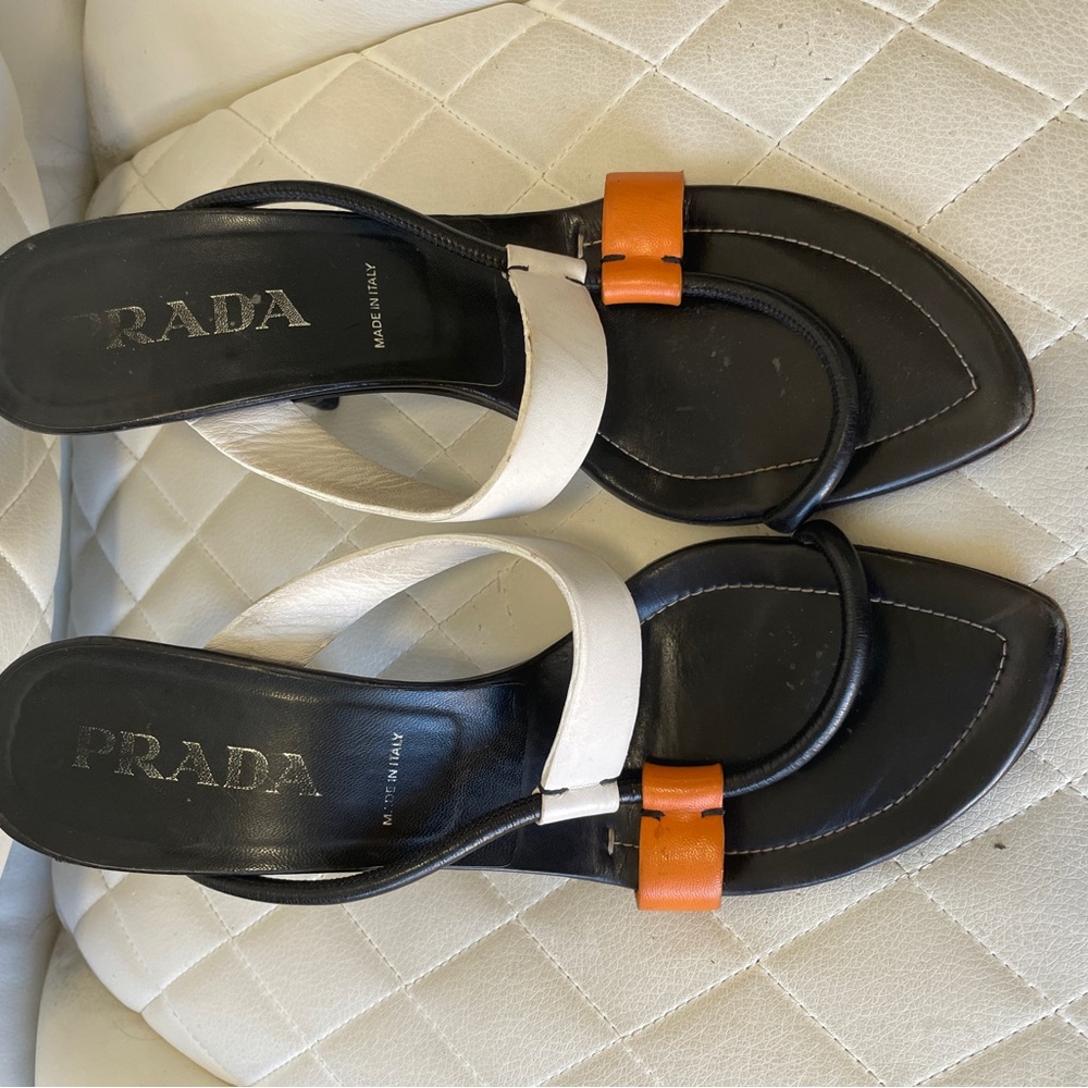 Prada Women's Black, White, and Orange Sandals